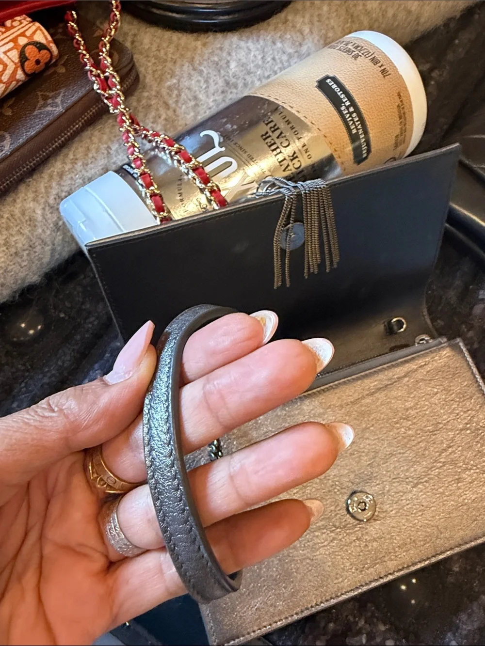 Saint Laurent Metallic Silver Tassel Monogram Clutch